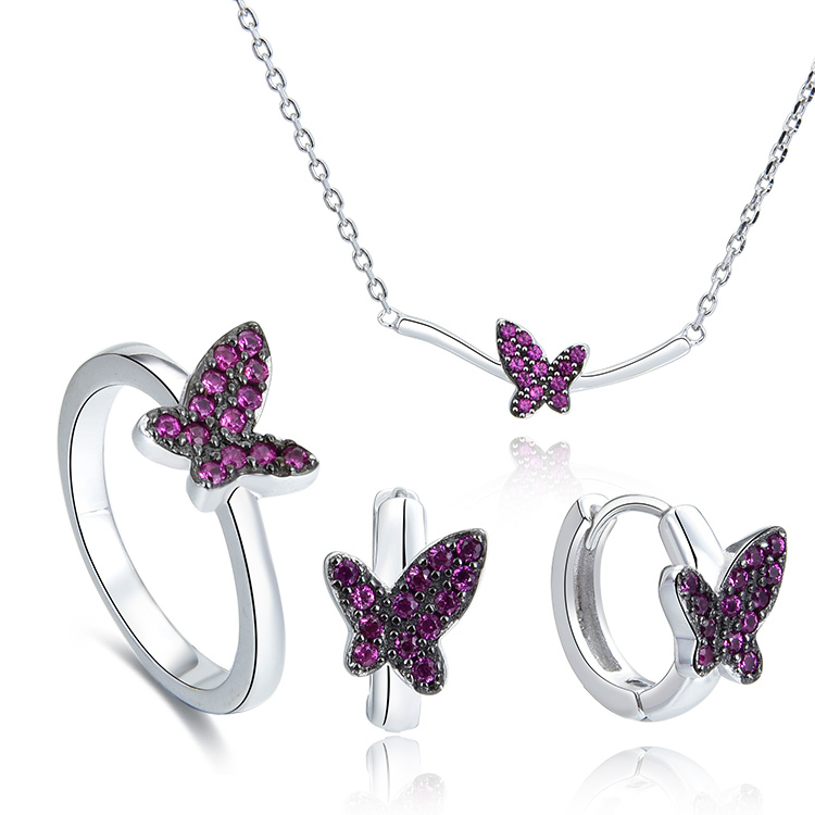 Design élégant le plus populaire 925 Ensemble de bijoux de mariée papillon en argent sterling