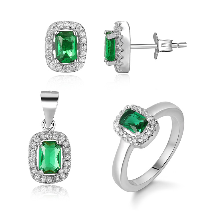 Gorgeous Sophisticated Perfect Choice Silver Clear Cubic Zirconia Green Crystal Jewelry Set